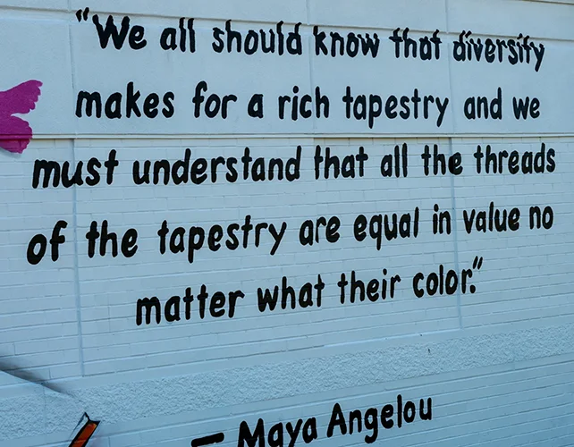 Close-up view of Maya Angelou mural
