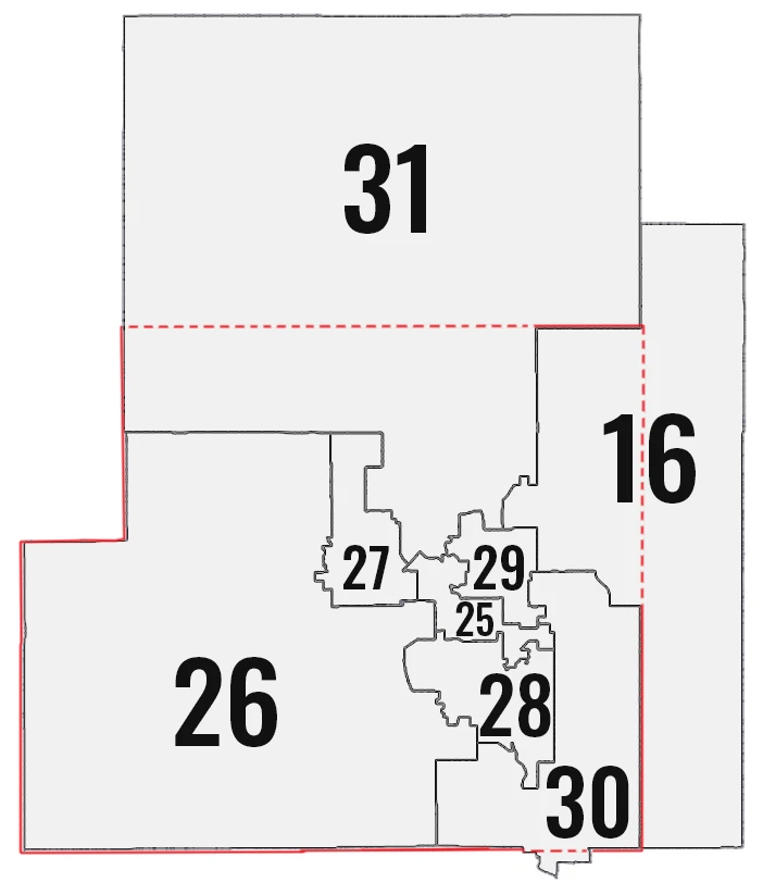 A map showing the Wichita-area Kansas Senate districts